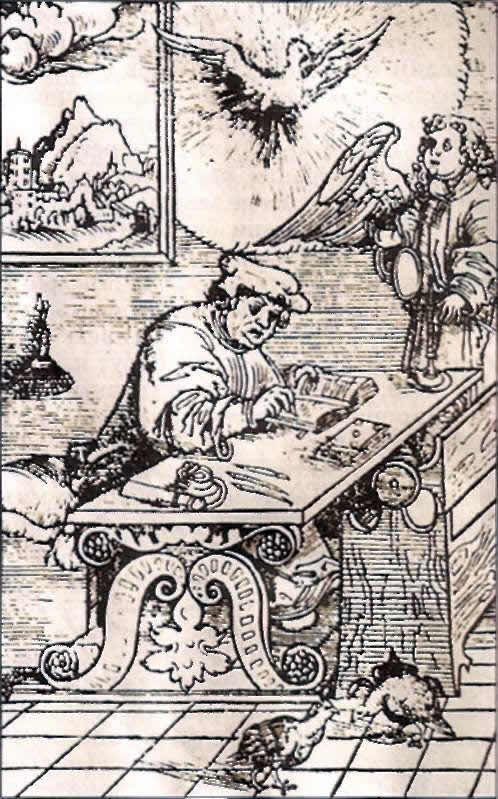 Гравюра. 1530 года изображает Лютера за переводом Библии с латинского языка на немецкий. Одно из главных требований реформации — служба должна быть понятной даже неграмотному крестьянину